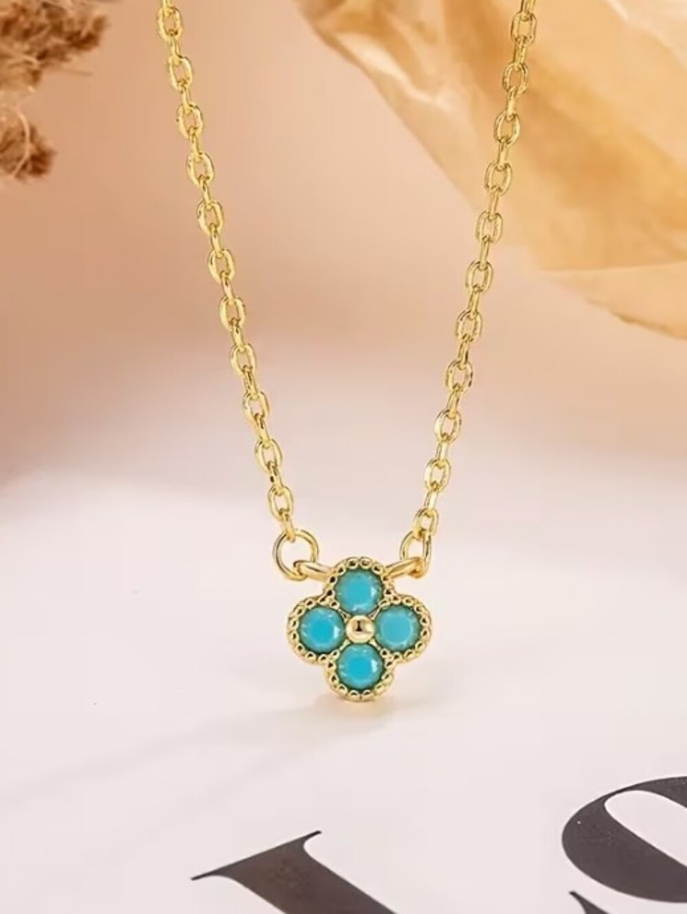 NEW! 18K Gold Plated Blue Crystal Tiny Clover Pendant Necklace - Women Jewelry